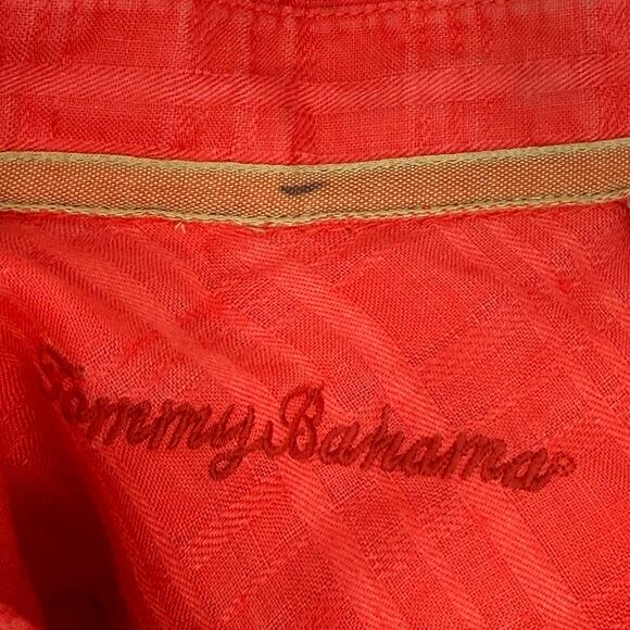 TOMMY BAHAMA Shirt Size Medium Men's 100% Linen Short Sleeve Orange/Red Stripe - Picture 6 of 11